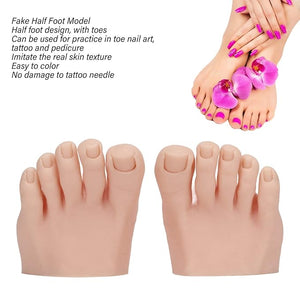 1 Pair Silicone Foot Model Nail Art Training Display Fake Half Foot Model Pedicure Practice Silicone Foot Model (Medium Skin Color)
