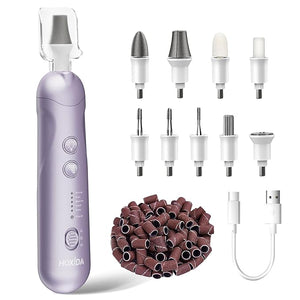 Professional Manicure Pedicure Kit Cordless Electric Nail File Set Rechargeable Pedicure Tools for feet 5 Speeds Hand Foot Care Nail Drill for Thick Nail Toenail Cuticle Women Men Baby Pets-Purple