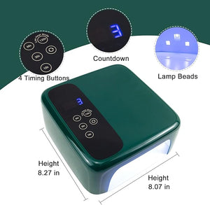 LB UV LED Nail Lamp 72W Professional Cordless Rechargeable LED Nail Dryer with 4 Timer Setting Sensor and LCD Display Portable Home and Salon Gel Nail Art Tools (Green)