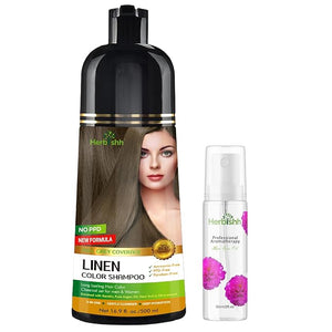 Herbishh Lenin Hair Color Shampoo - 3-In-1 Magic Dye for Gray Hair 500 Ml + Essential Flower Hair Oil - Organic Formula for Dry Damaged Hair 60 ML