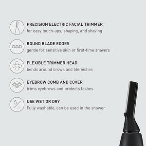 Panasonic Facial Hair Trimmer for Sensitive Skin Unisex Detailer with Flexible Head Gentle on Acne Includes 2 Eyebrow Attachments Wet/Dry Facial Trimmer for Men and Women - ER-GM40-K (Black)