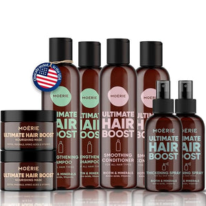 Moerie Shampoo and Conditioner Plus Hair Mask and Hair Spray Mega Pack ? The Ultimate Hair Care Set ? For Longer Thicker Fuller Hair - Volumizing Hair Products ? Paraben &amp Silicone Free - 8 item