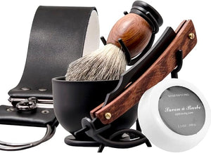 Grandslam Shaving Straight Razor Kit Steel Cutthroat Straight Razor With Leather Strop Shaving Brush Stainless Steel Shaving Bowl and Stand Shaving Soap Gift for Men