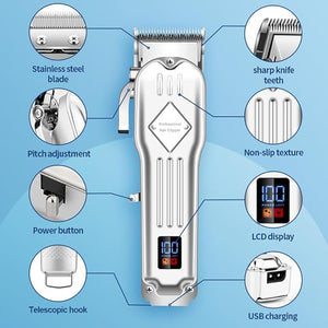 Professional Hair Trimmer Hair Clippers for Men Nose Hair Trimmer Shaver SetCordless T-Blade Beard Trimmer Barber ClippersElectric Razor Foil Shavers for Haircut Grooming Kit Silver