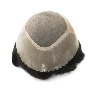 Mens Human Hair Systems Fine Mono Toupee NPU Medium Density Mens Wigs Natural Black Hair Units #1C