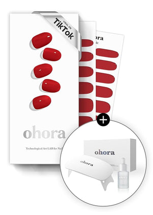 ohora Bundle Set (N Addict Starter Kit) - Red Solid Gel Nail Strips with UV/LED Lamp and Mini Remover, Salon-Quality, Long Lasting, Easy to Apply &amp; Remove - Includes Prep Pads, Nail File, Wooden S