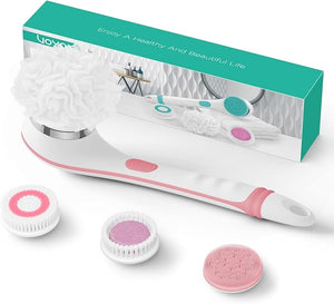 VOYOR Electric Body Brush Back Scrubber for Shower Rechargeable Exfoliating Bath Brush Powered Shower Brush with Non-Slip Long Handle Deep Cleansing Exfoliation Massaging Spin Brush BC100 (Pink)