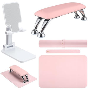 Demissle 3 Pcs Nail Art Tools and Accessories Include 1 Detachable Big Arm Rest for Nails Cushion 1 Nail Art Table Mat 1 Cell Phone Stand for Manicure Technician Salon Home Use