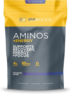 Purbolics Aminos + Energy | Supports Recovery Energy &amp Focus | 95mg of Caffeine 0 Sugar &amp 60 Servings (The Grape Gatsby)