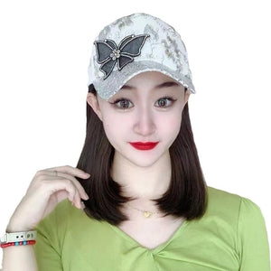 Women's Baseball Hat Wig Versatile Butterfly Duck Tongue Hat Inner Buckle Straight Hair Sunshade Hat Wig Human Hair hat Wig