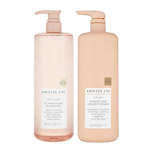 Kristin Ess Clarifying Shampoo and Conditioner Set - Shampoo and Conditioner for Women - Shampoo for Oily Hair + Build Up - Works with All Hair Types - Restores Hair Shine + Scalp Health 33.8 fl oz