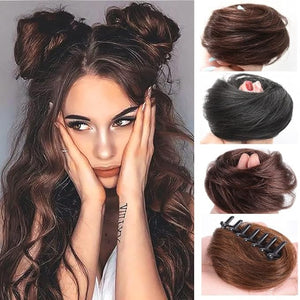 messy bun hair piece 1/2 PCS Accessory Updo Hairpieces For Women Girls Mini Claw Synthetic Curly Wavy Hair Bun Extensions Wig Clip in Messy &amp Cat Ears Short hair buns hair piece ( Color : FB001-4