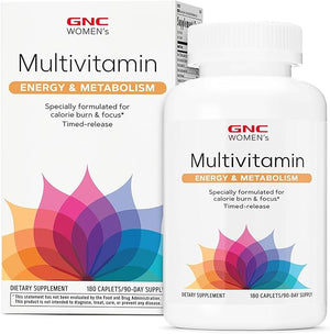 GNC Women¡¯s Energy and Metabolism Multivitamin Caplets Clinically Proven Calorie Burn Focus 100mg Caffeine Active Nutrition Immune Bone Beauty Iron Biotin Timed Release 180 ct 90 svgs