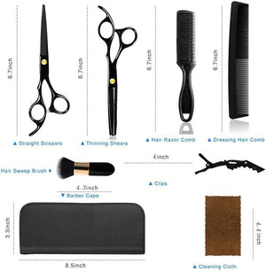 12 PCS Hair Cutting Scissors Hair Cutting Shear Hairdressing Kit for Home, Salon, Barber, Gift, with Thinning Shears, Hair Razor Comb, Clips, Cape Kit, Black