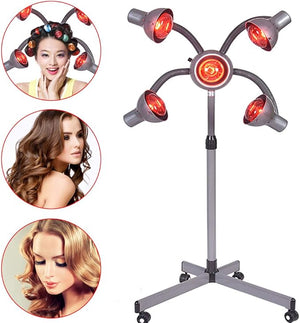 5 Heads Infrared Heat Lamp Red Light Hair Color Processing Drying Adjusting Height Hair Dryer Stand Styling Perming Dryer Hair Salon Equipment