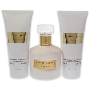 Carven LAbsolu for Women - 3 Pc Gift Set 3.33oz EDP Spray, 3.33oz Perfumed Body Milk, 3.33oz Perfumed Bath and Shower Gel