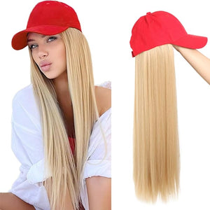 Sun Hat Wig for Women Baseball Cap with Hair Extensions Attached 22 Long Wavy Straight Hairpieces Synthetic Wig