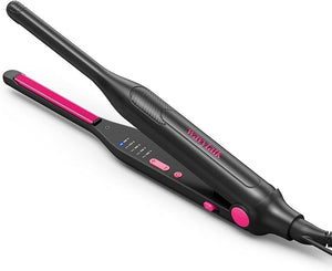 Wavytalk Small Flat Iron for Short Hair/Pixie Cut/Bangs/Edges 3/10 Pencil Flat Iron Mini Hair Straightener with Anti-Pinch Design Dual Voltage Hot Pink