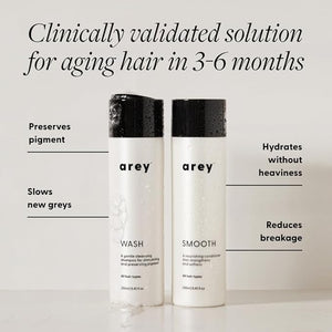 Arey Shower Duo | Daily Wash Shampoo and Smooth Conditioner Set | Delay + Reduce the Signs of Aging Grey Hair | Retain Moisture Promote Smoothness | Vegan Gluten-Free &amp Cruelty Free (2 Pack)