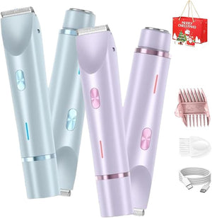 Tanvera Razor GlowTrim 2-in-1 Bikini &amp Body Trimmer Tanvera Waterproof Dual-Head Electric Shaver Womens Shaver for Face Bikini Body Leg (2pcs-E)