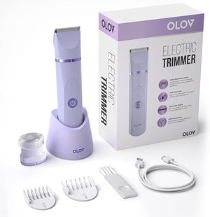 OLOV Electric Body Hair Trimmer - Groin Trimmer for Men - Bikini Trimmer Women - Wet/Dry Shaver Groomer Replaceable Ceramic Blade Heads USB Recharge Dock Waterproof Hygiene RazorPurple