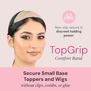 MILANO COLLECTION Glueless Top Grip for Hair Topper &amp Wiglets Adjustable Translucent Strap with Side Openings Top Headband for Your Wig or Topper Includes Clips Beige Small
