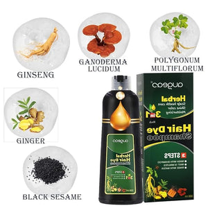 AUGEAS 500ML Black Permanent Hair Color Shampoo 3 IN 1 Organic Herbal Fast Coloring Shampoo for Men and Women to Cover Grey/White Hair (BLACK)