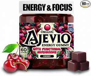 Energy &amp Focus Gummies ? Organic Lion¡¯s Mane and Cordyceps Mushrooms Plant-Based Caffeine L-Theanine &amp B Vitamins Nootropic for Stamina Attention &amp Cognitive Support Cherry ? 60 Ct (30