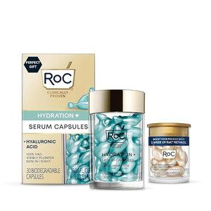 RoC Multi Correxion Hyaluronic Acid Night Serum Capsules (30 CT) for Intense Hydration + RoC Retinol Capsules (7 CT) Anti-Aging Skin Care Wrinkle Treatment for Women and Men