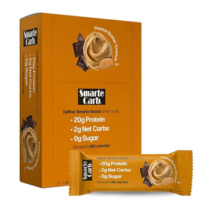 NuGo Smarte Carb 20g Protein 0g Sugar 2g Net Carbs 160 Calories Brown Sugar free Peanut Butter Crunch 12 Count