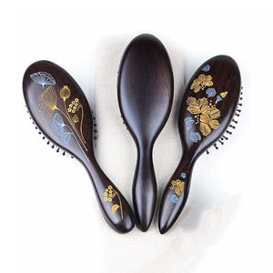 Retro Hair Brushes Women Wood Massage Hairbrush Scalp Massagers Hair Combs Air Cushion Hair Combs 8.7Inch(A)