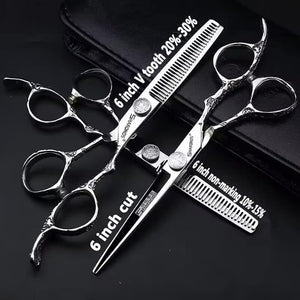 6/7-Inch Professional Hair Scissors Haircut Rose Pattern Hair Scissors Styling Tools Japanese Stainless Steel Scissor Set (6-inch -3pc)