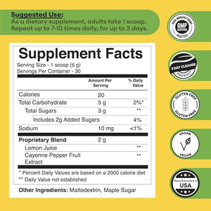 Grass Root Naturals Master Cleanse Detox Powder- Lemonade Detox 3-Day Plant-Based Supplement with Lemon Maple Syrup and Cayenne Diet 6.34oz Container