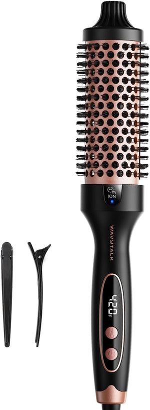 Wavytalk Blowout Boost Thermal Brush 1.5 inch Heated Round Brush Curling Iron for Blowout Look Dual Voltage Ceramic Tourmaline Ionic Technology 5 Temperature Settings