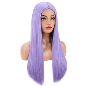 MAGQOO Purple Wigs for Women Long Straight Lavender Wig Middle Part Halloween Cosplay Costume