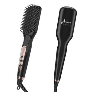 Aima Beauty Hair Straightener Brush Enhanced 2-in-1 Straightening Brush Advanced Ionic Quick Heating with Anti-Scald Black