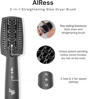 L'ANGE HAIR AIRess 2-in-1 Blow Dryer Brush ? Straightens &amp Dries Hair Simultaneously | Lightweight Ergonomic Design | Ideal for All Hair Types