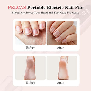 PELCAS Electric Nail File 10 Speeds Cordless Nail Drill Kit with LED Light Professional Nail Grinder with LCD Screen Portable e File for Human Pet Thick Toenails Natural &amp Acrylic Nails Pink