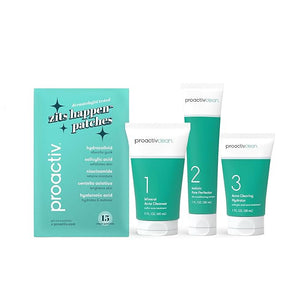 Proactiv Clean 3 Step Acne Routine w/ Pimple Patches- Sulfur Acne Treatment Cleanser Azelaic Acid Serum and Facial Moisturizer for Sensitive Acne-Prone Skin- 30 Day Acne Kit with Pimple Patches