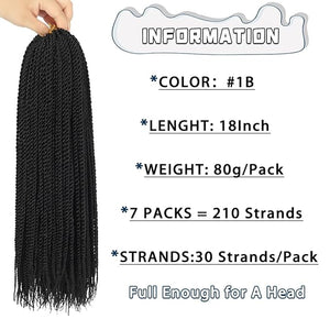 Crochet Braids Senegalese Twist Crochet Hair 7 Packs Pre Looped Micro Senegalese Twist Braiding Hair Ombre Crochet Braids for Women (18inch, 1B)
