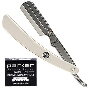 Parker SRW Professional Stainless Steel Barber Razor with 100 Premium Blades ? Replaceable Blade Straight Razor for Precision Grooming Men¡¯s Shaving &amp Barbershop Use | Iconic Brand