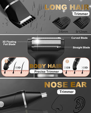 Beard Trimmer for MenManscape 3-in-1 Electric Razor Groin GroomerIPX7 Waterproof Wet/DryVersatile Body Hair Trimmer for Ball/Beard/NoseUSB Rechargeable &amp Nose/Shaves HeadSilver