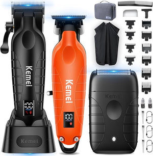 KEMEI Hair Clippers for Men Professional Barber Clippers and Trimmers Set Foil Shaver for MenCordless Hair Clippers and Barber Kit Hair Cutting Kit KM-2293Orange KM-PG2290D KM-T95