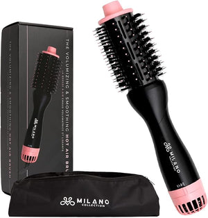 Milano Collection Hot Air Hair Brush Dryer Quick &amp Easy Styling Hair Volumizer for Human Hair Wigs &amp Natural Hair Lightweight Round-Shaped Barrel Blow Dry Brush Black