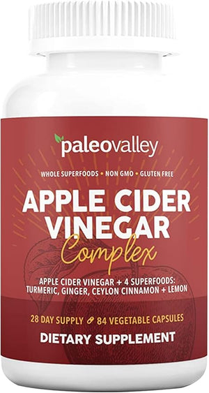 Paleovalley Apple Cider Vinegar Complex with Superfoods - Turmeric Ginger Ceylon Cinnamon and Lemon - 84 Vegetable Capsules