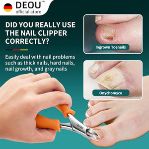 DEOU Podiatrist Toenail Clippers Ingrown Toenail Tools for Thick Nails and Inlaid NailsManicure and Pedicure ClippersHeavy Duty Nail Clippers Pedicure Tools (Orange+Nail Remover)