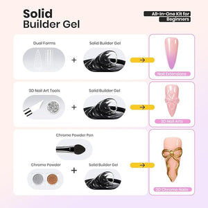 Beetles Solid Builder Gel for Nails,4 Colors Clear Pink White 3D Sculpting Gel Non-Sticky Hand Carving Nail Glue for 3D Nail Art with 3D Mold Chrome Powder Tools Salon DIY at Home,UV&amp;LED Needed