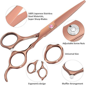 Professional Hair Cutting Scissors Sets Stainless Steel Barber Hairdressing Scissors Multifunctional Salon Thinning Scissors Straight Shears Tools Gifts for Mom Dad and Friends (Brown)
