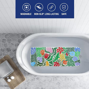 Plant Bathtub Mat Non Slip for Kids 40x16in Extra Long Floral Anti Slip Bath Mat for Tub Abstract Botanical Rustic Shower Mat with Large Drain Holes Suction Cups Flowers Leaves Design Bathroom Decor