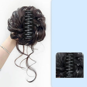 Claw Clip in Bun Chignon Hairpiece Fake Bun Ponytail Hair Extension Wig for Women Daily Costume Party (Brownish Black)